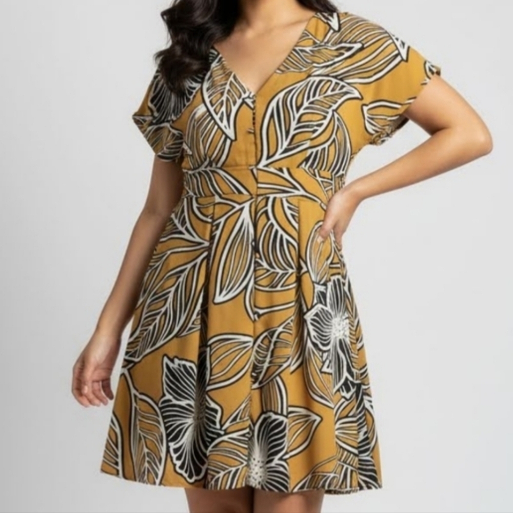 Sienna Sky Mustard Leaf Print Dress